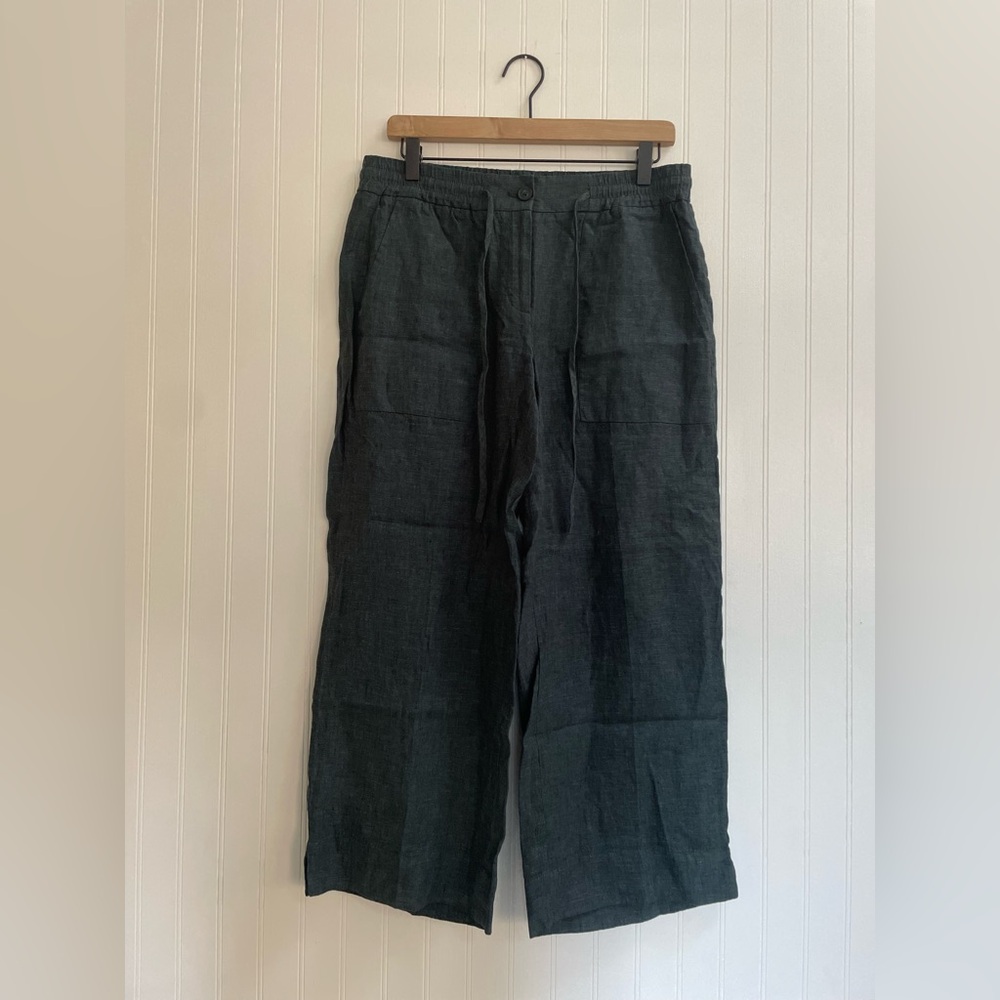 OPUS Linen Madeka Fresh Wide Leg Cropped Trousers Pants in Dark Emerald Size 38 - Picture 7 of 13
